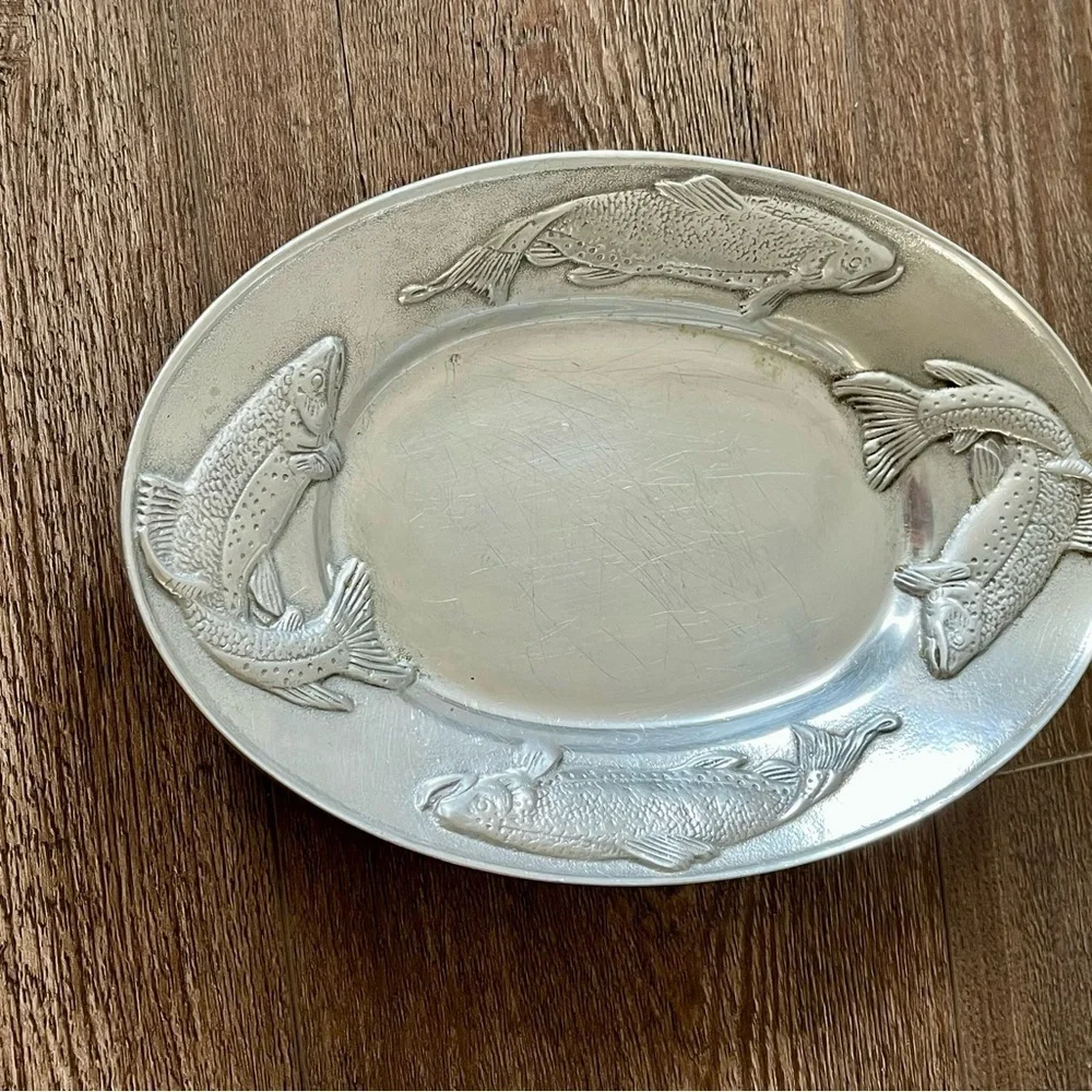 Silver Fish Embossed Oval Platter